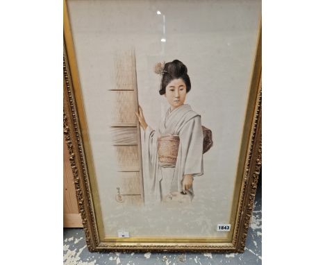 A PORTRAIT OF A JAPANESE LADY TOGETHER WITH A VINTAGE COLOUR PORTRAIT PRINT (2)