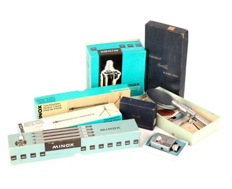 A Selection of Various Minox Accessories, including tripods, developing tank and more, all boxed (a lot)
