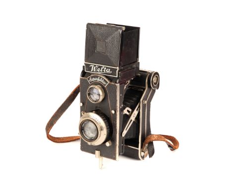 A Welta Superfekta TLR Folding TLR Camera, with Carl Zeiss Jena Tessar f/3.8 105mm lens, in maker's case