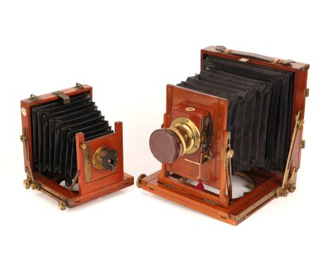 A R. W. Davidson Half Plate Mahogany Field Camera, with unmarked f/8 brass lens, in Thornton-Pickard shutter, together with '