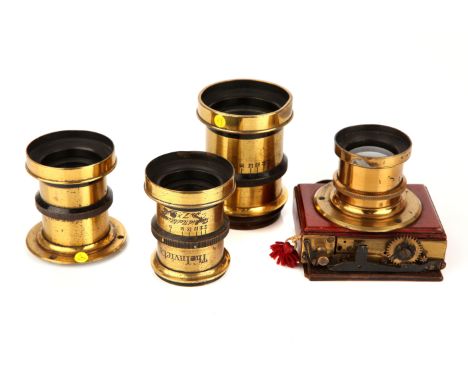 Collction of 4 Rapid Rectalinear Brass Bound Lenses brass bound lens engraved 'F Jarret Paris' on Thornton Pickard roller bli