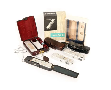A Selection of Various Minox Cameras, including Minox B, Minox C and more, some in maker's cases