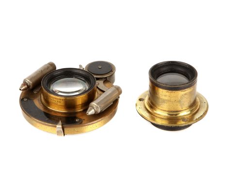 Two Brass Bound Lenses A large piston shutter engraved 'Bausch &amp; Lomb Opt Co Pat App'd' lens engraved 'Cooke Lens, H.D. T