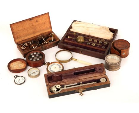 A Collectors Lot, comprising of a set of hydrostatic bubbles in a turned case (missing 2), an early Sikes Hydrometer by Jos L