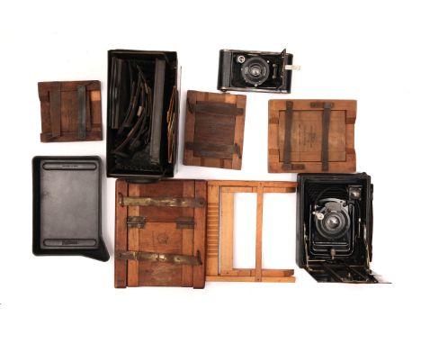 A Zeiss Ikon Ikonette Folding Camera, together with an Ernemann Heag I, complete with various darkroom accessories (a lot)