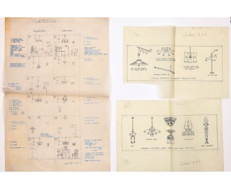 Lighting &amp; Architectural Interest, comprising of a collection of hand drawings of lights and lamps, on tracing paper and 