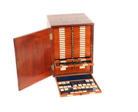 A Large Mahogany Microscope Slide Cabinet, with 20 blue velvet lined slide drawers each capable of holding 27 slides, each dr