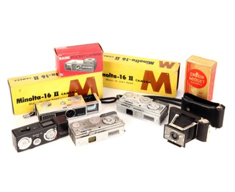 A Selection of Various Subminiature Cameras, including Edixa 16 MB, Rollei 16, Minolta-16 II, Mamiya-16 Automatic and more (a