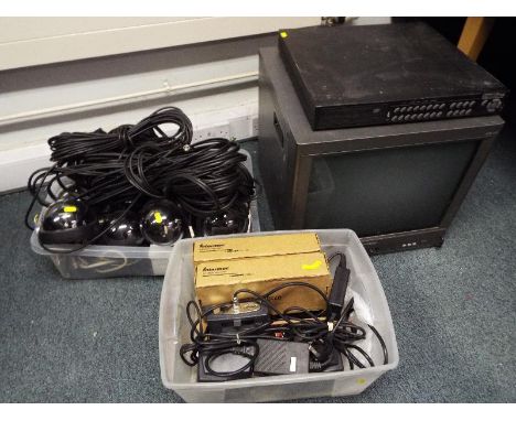 A shop / office CCTV system consisting of a Dynamic 16 digital video recorder, a Samsung Techwin multi screen display unit mo