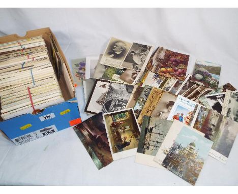 Deltiology - a collection of in excess of 600 postcards to include portrait, military, black and white topographical, humorou