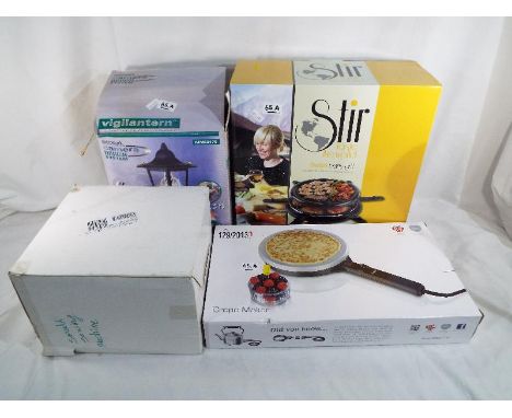 A mixed lot to include a Stir Swiss Party Grill, Micromark Vigilantern Outdoor light / camera, a small sewing machine and Swa