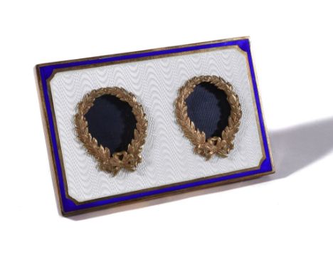  An Italian silver coloured gilt and enamel small rectangular double photograph frame by Renato Salimbeni,   post 1968 Floren