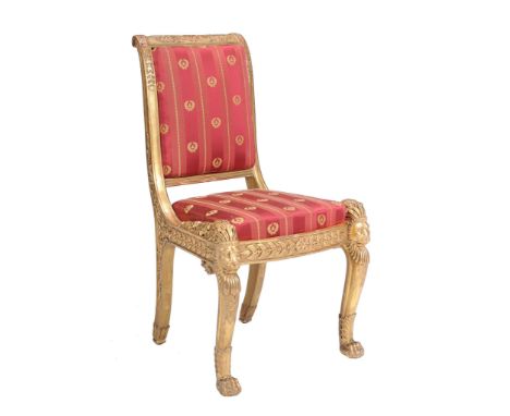  A German giltwood gilt side chair by Johann Valentin Raab  , early 19th century, the anthemion decorated cresting above a pa