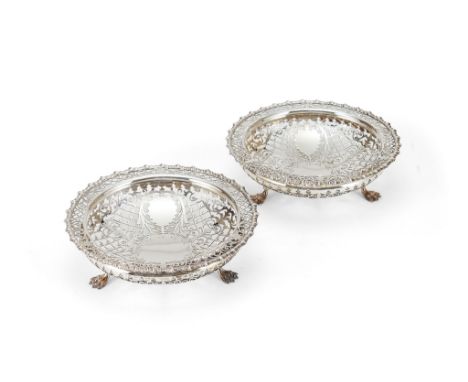  A pair of Edwardian silver sweet dishes, by James Dixon  &  Son,   Sheffield 1903 and 1904, one over struck R.  &  W. Shorle