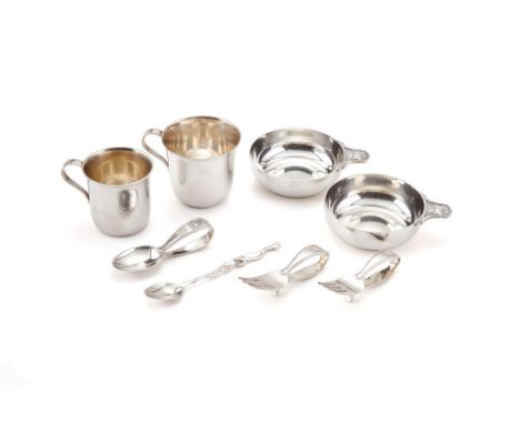  Tiffany, a collection of silver christening items by Tiffany  &  Co.,   to include: two American silver dishes, two caddy fo