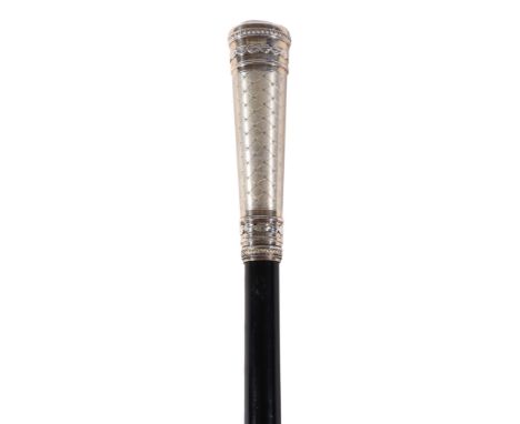  An Austrian silver and amethyst mounted walking stick,   1872-1922 .900 standard, circa 1900, the top inset with an oval cut