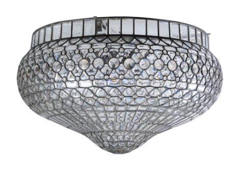  A substantial and impressive cut glass and metal framed ceiling lantern,   20th century, of bulbous form with domed undersid
