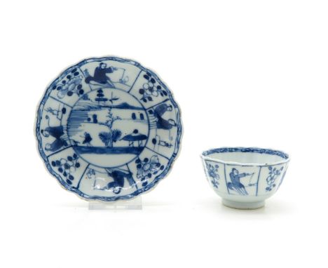 Saucers are 12 cm. in diameter, chip.