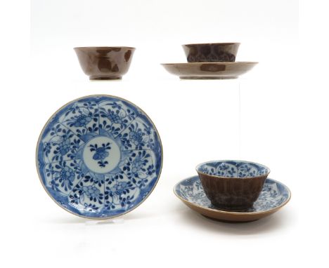 Including 3 cups and saucers, 13 cm. in diameter.