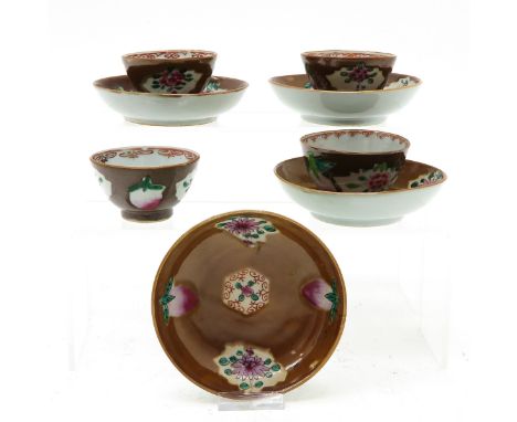 Saucers are 12 cm. in diameter, Kapucijner decor.