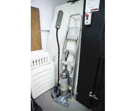 VAX 'AIR' UPRIGHT VACUUM CLEANER, AN OTTLITE SCHWEIZER FLOOR STANDING MULTI L.E.D ANGLEPOISE LAMP AND AN ALUMINIUM STEP LADDE