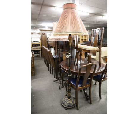 CIRCA 1920's BLACK LACQUERED AND CHINOISERIE DECORATED STANDARD LAMP WITH TURNED AND CARVED COLUMN AND STEPPED CIRCULAR BASE 