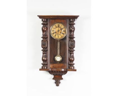 AN EARLY TWENTIETH CENTURY SPRING DRIVEN WALL CLOCK (LACKS CREST) AND AN ANTIQUE WHEEL BAROMETER CASE (DISTRESSED) (2) 