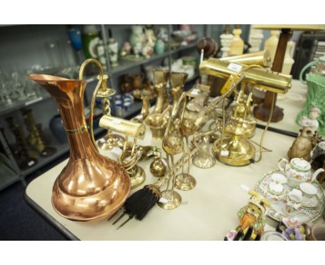 VARIOUS ITEMS - BRASS WARES TO INCLUDE; PAIR OF ENAMELLED BRASS HIGH HEELED SHOES ORNAMENTS, PAIR OF BRASS BOOT PATTERN HEART