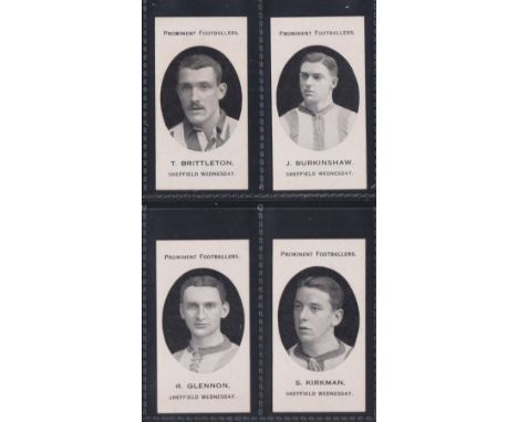 Cigarette cards, Taddy, Prominent Footballers (London Mixture), Sheffield Wednesday, 4 cards, T. Brittleton, J. Burkinshaw, R