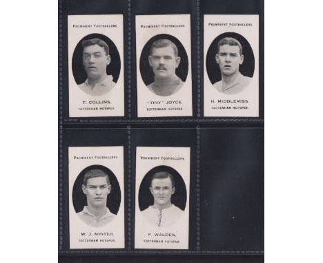 Cigarette cards, Taddy, Prominent Footballers (London Mixture), Tottenham Hotspur, 5 cards, T. Collins, Tiny Joyce, H. Middle