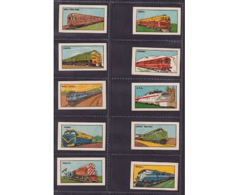 Trade cards, Clevedon Confectionery, Trains of the World (set, 50 cards, 1 dark blue back, rest light blue back) (gd/vg)