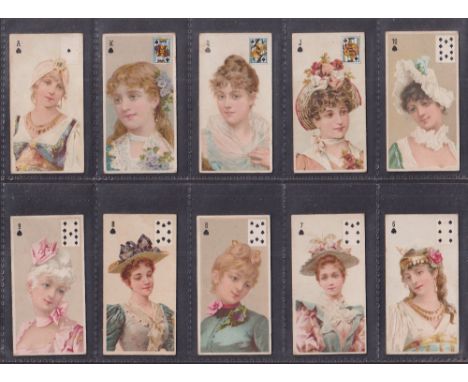 Cigarette cards, Wills, Beauties, (playing-card inset) (set, 52 cards plus 10 alternative subjects) (a few fair, gen gd) (62)