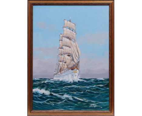 Wilhelm Hoffmann (1897-1986, norddeutscher Maler) Öl/Hartfaser, Gorch Fock auf hoher See, u. r. sign., 40,5x29,5cm, gerahmt (