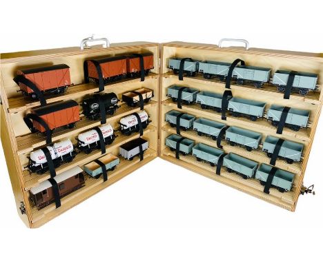 Custom Made Carry/Storage Wooden Case - Containing Assorted 'O' Gauge Fine Scale Rolling Stock - As Per Picture.