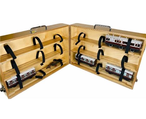 Custom Made Carry/Storage Wooden Case - Containing Assorted 'O' Gauge Fine Scale Rolling Stock - As Per Picture.