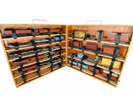 Custom Made Carry/Storage Wooden Case - Containing Assorted 'O' Gauge Fine Scale Rolling Stock - As Per Picture.