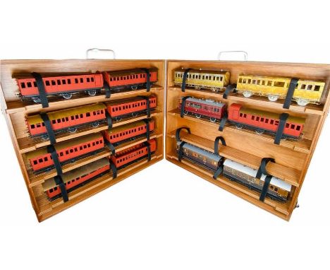 Custom Made Carry/Storage Wooden Case - Containing Assorted 'O' Gauge Fine Scale Rolling Stock - As Per Picture.