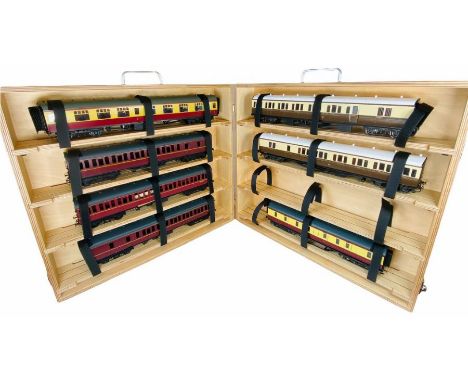 Custom Made Carry/Storage Wooden Case - Containing Assorted 'O' Gauge Fine Scale Rolling Stock - As Per Picture.