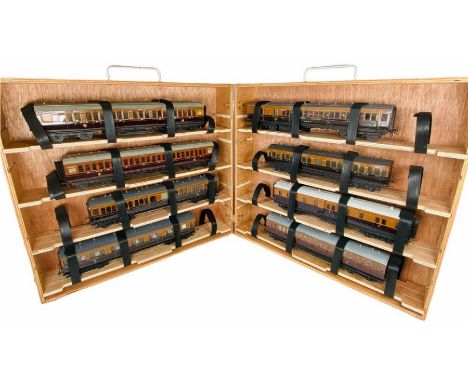 Custom Made Carry/Storage Wooden Case - Containing Assorted 'O' Gauge Fine Scale Rolling Stock - As Per Picture.