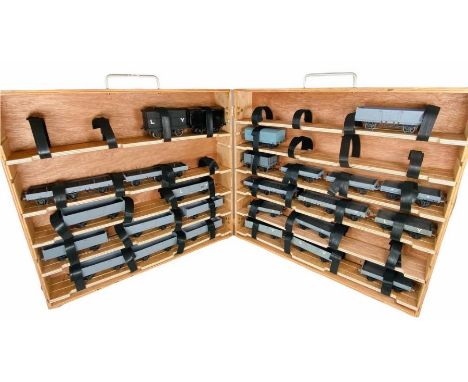 Custom Made Carry/Storage Wooden Case - Containing Assorted 'O' Gauge Fine Scale Rolling Stock - As Per Picture.