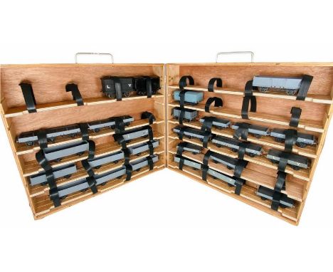 Custom Made Carry/Storage Wooden Case - Containing Assorted 'O' Gauge Fine Scale Rolling Stock - As Per Picture.