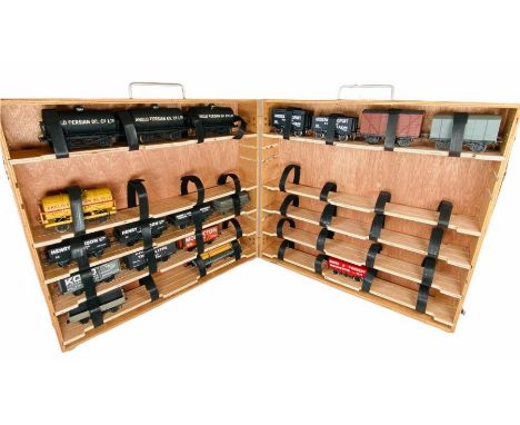 Custom Made Carry/Storage Wooden Case - Containing Assorted 'O' Gauge Fine Scale Rolling Stock - As Per Picture.