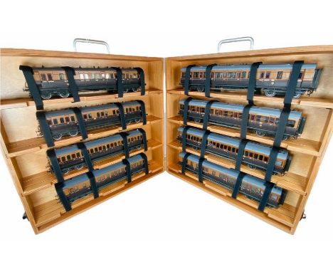 Custom Made Carry/Storage Wooden Case - Containing Assorted 'O' Gauge Fine Scale Rolling Stock - As Per Picture.