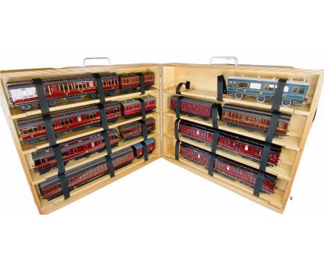 Custom Made Carry/Storage Wooden Case - Containing Assorted 'O' Gauge Fine Scale Rolling Stock - As Per Picture.