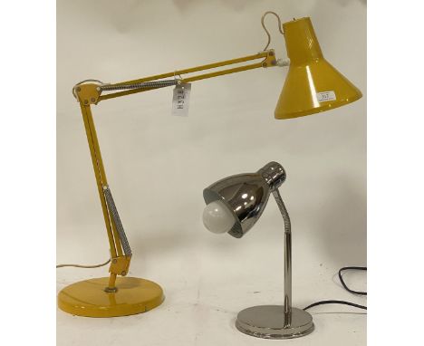 A vintage Danish 'HCF' yellow angle-poise type lamp on weighted base (untested, a/f) together with another table lamp (2)&nbs