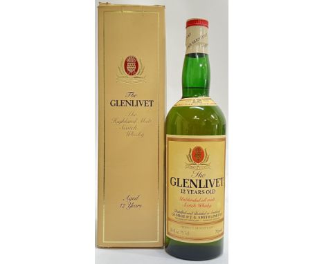 The Glenlivet, a boxed 26 2/3 fl oz. bottle of 12 year aged Highland Malt Scotch Whisky