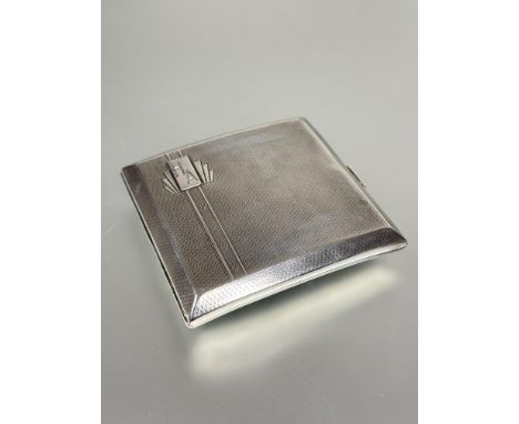 A Birmingham silver cigarette case of square curved pocket design with Art Deco engraved and engine turned decoration inscrib