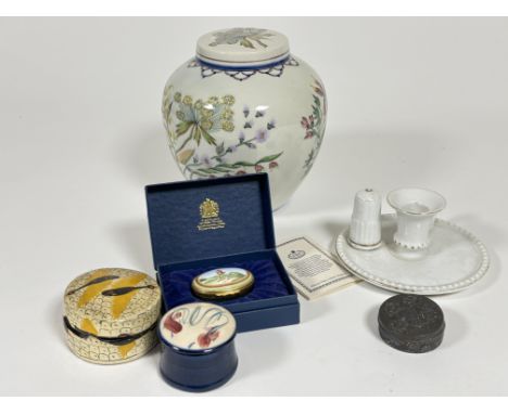 A Portuguese china ginger style jar and cover decorated with floral hand painted sprays no sign of damage chips or repairs H 