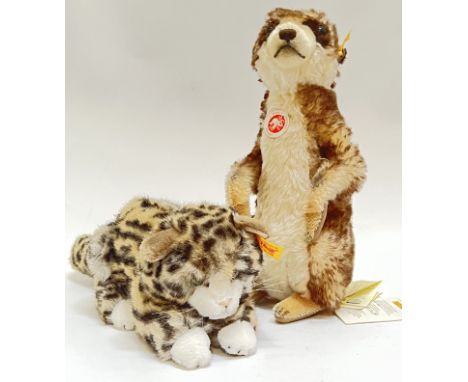 A Steiff 'Mungo' mohair meerkat stuffed animal (complete with tags, h- 32cm), together with a Steiff Sissi Katze stuffed anim