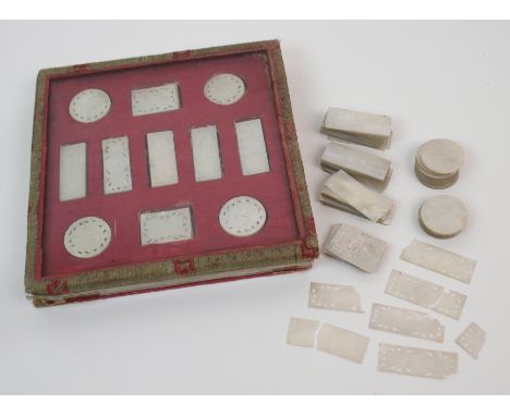 A QUANTITY OF CHINESE MOTHER OF PEARL GAME COUNTERS comprising; circular, 2.5cm diameter, rectangular, 4cm wide and 3cm wide,